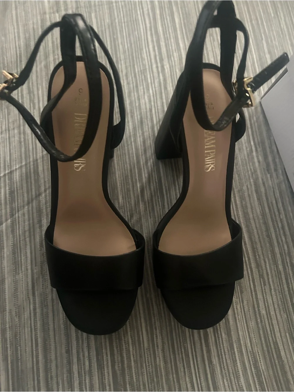 Dream Pairs Black Block Heel Sandals with Ankle Strap and Wide Front Band